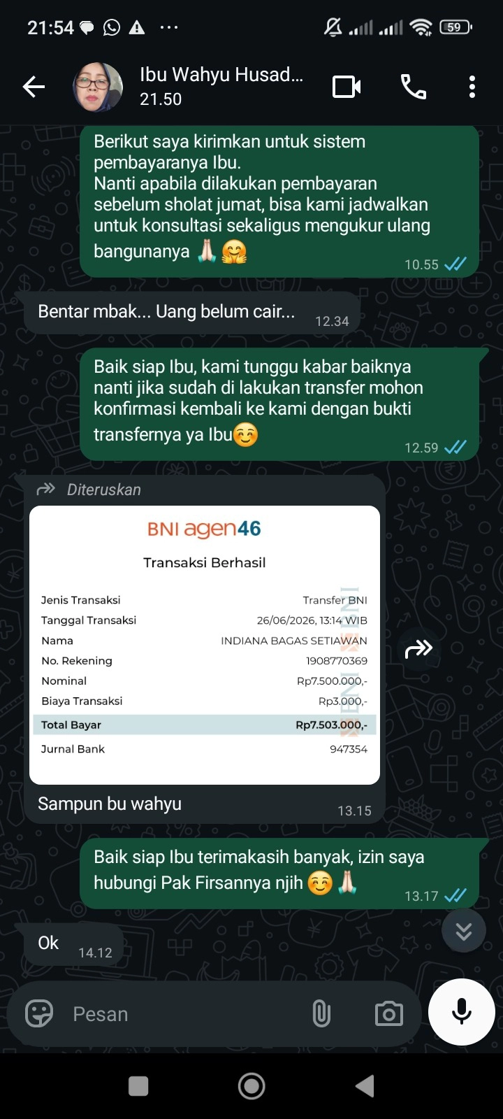 Contoh mockup screenshot percakapan WhatsApp 1