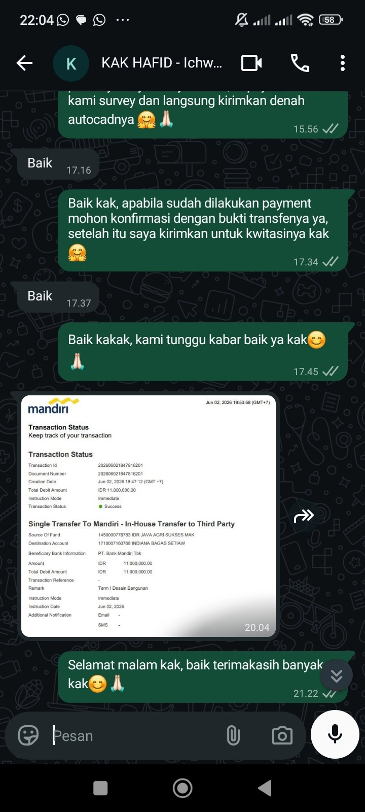 Contoh mockup screenshot percakapan WhatsApp 2