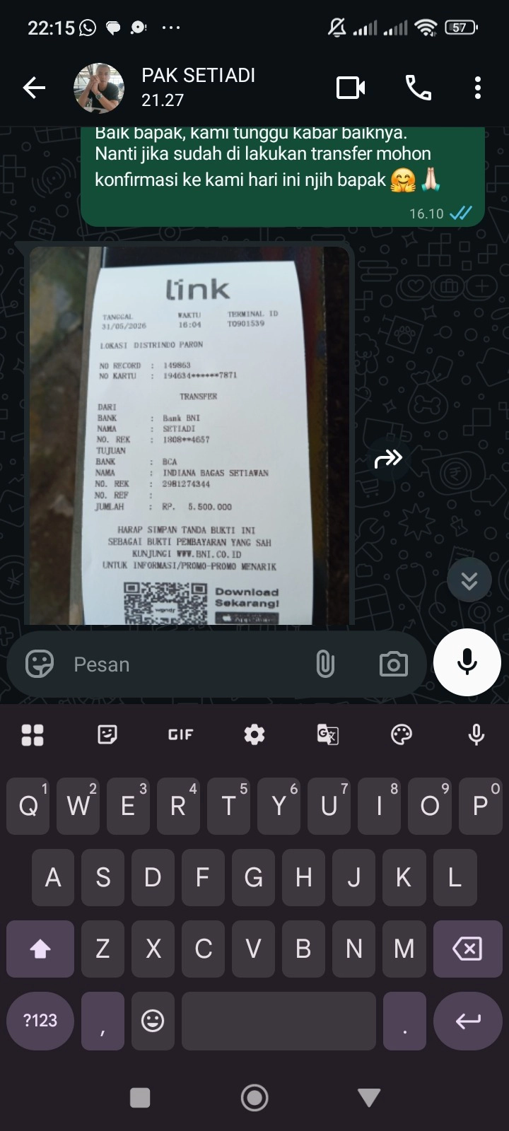 Contoh mockup screenshot percakapan WhatsApp 5