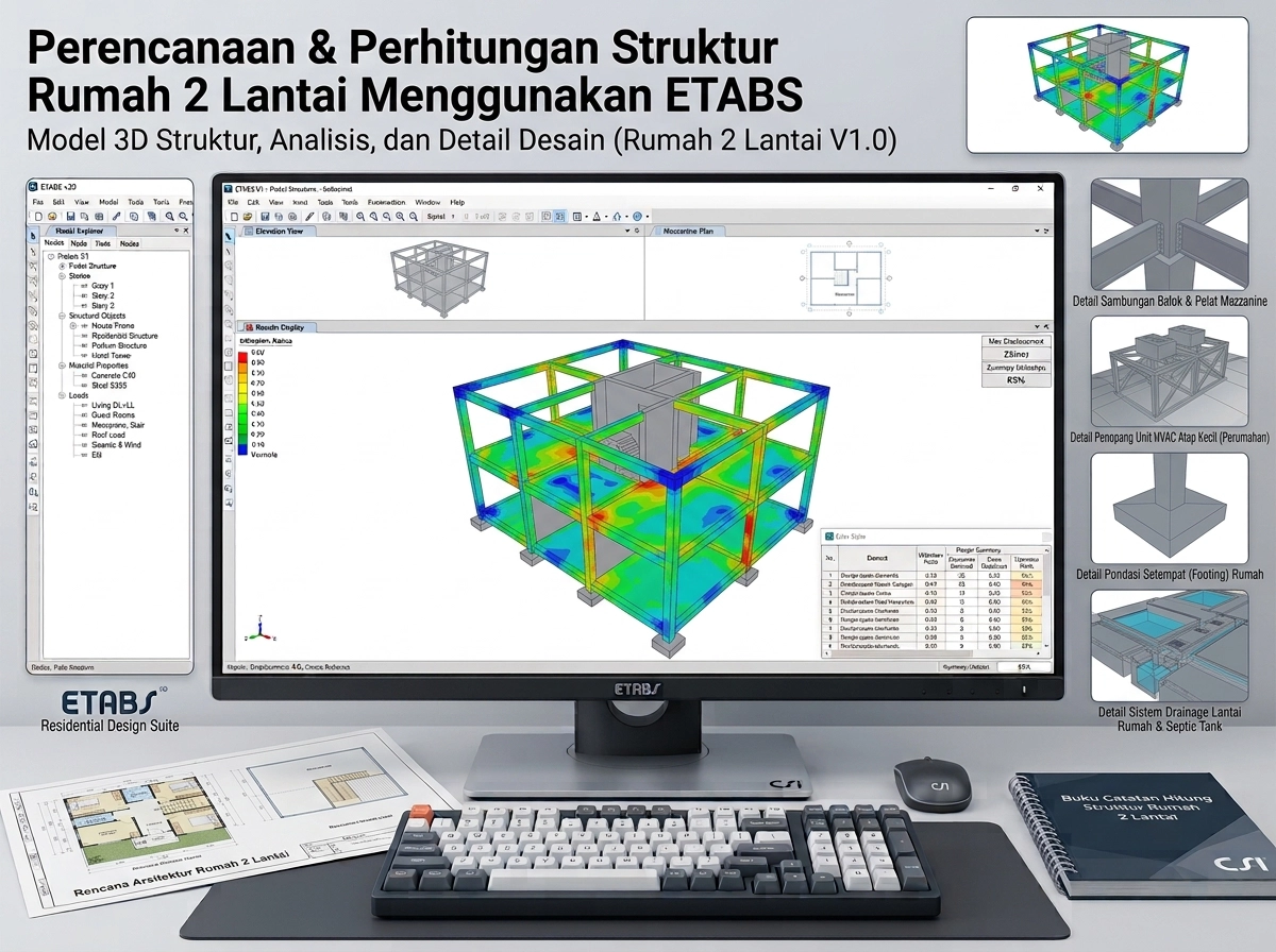 Ilustrasi struktur rumah tinggal dua lantai