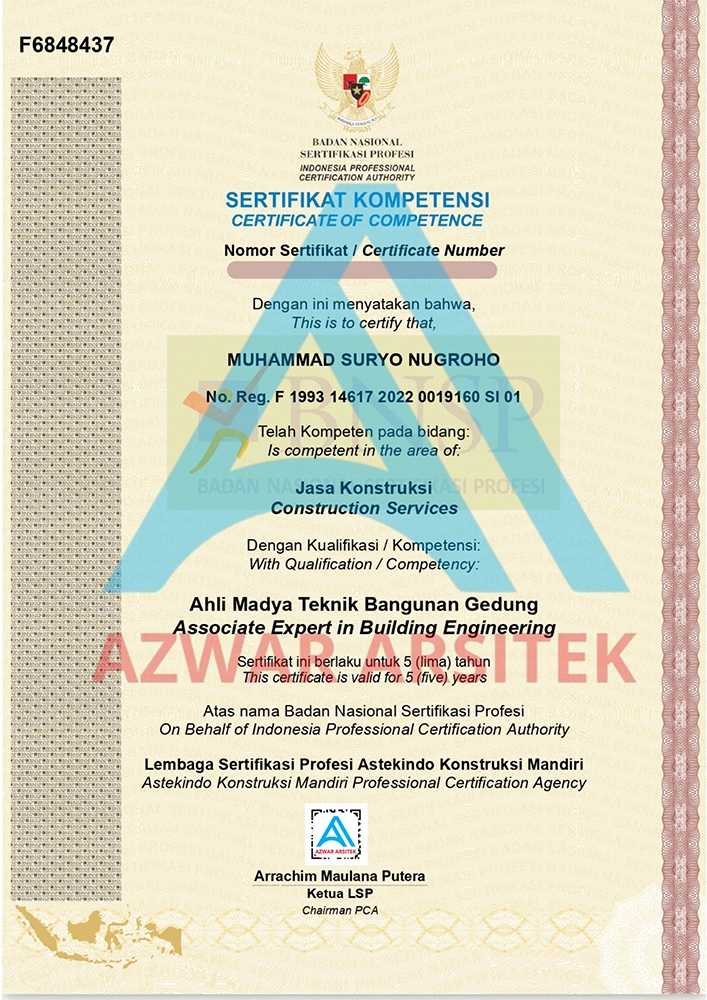 Placeholder portrait dokumen sertifikasi Muhammad Suryo Nugroho